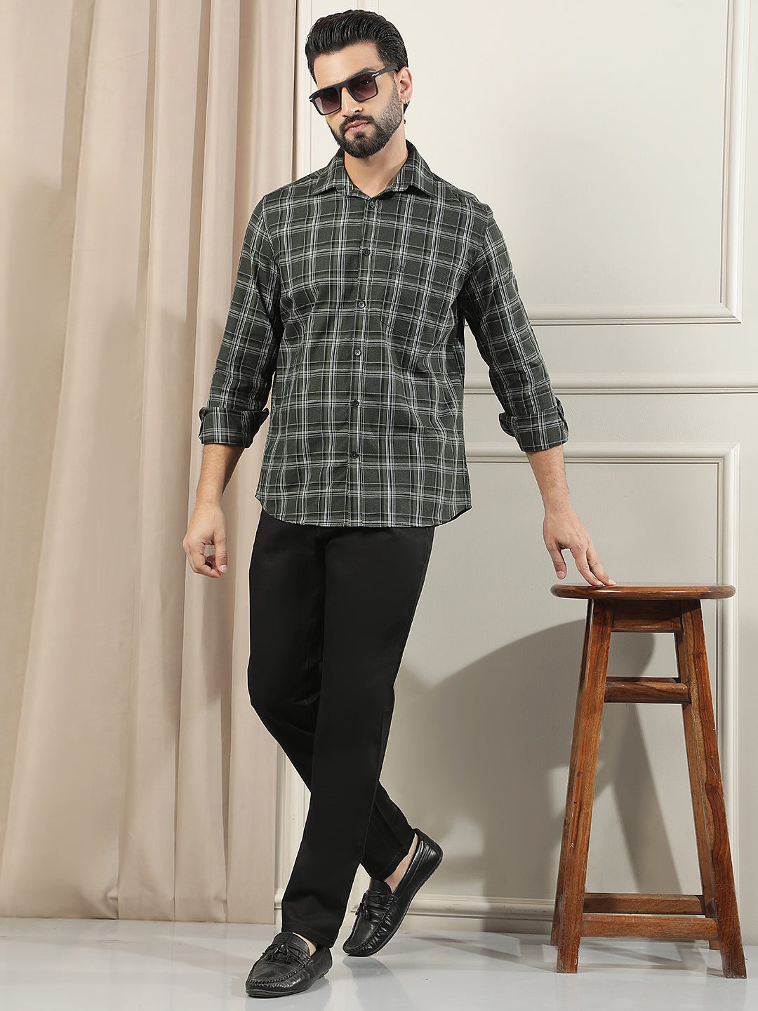 Green Checked 100% Cotton Shirt
