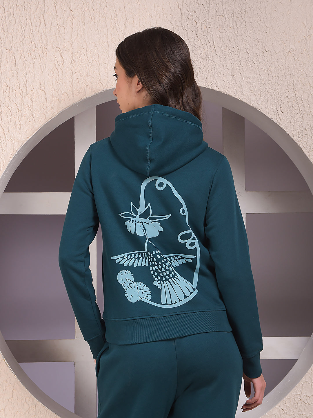 Green Graphic Print Hooded Neck Sweatshirt