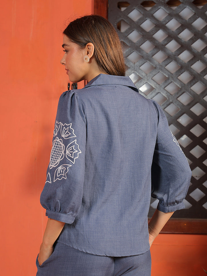 Modern Pacific Blue Embroidered Shirt