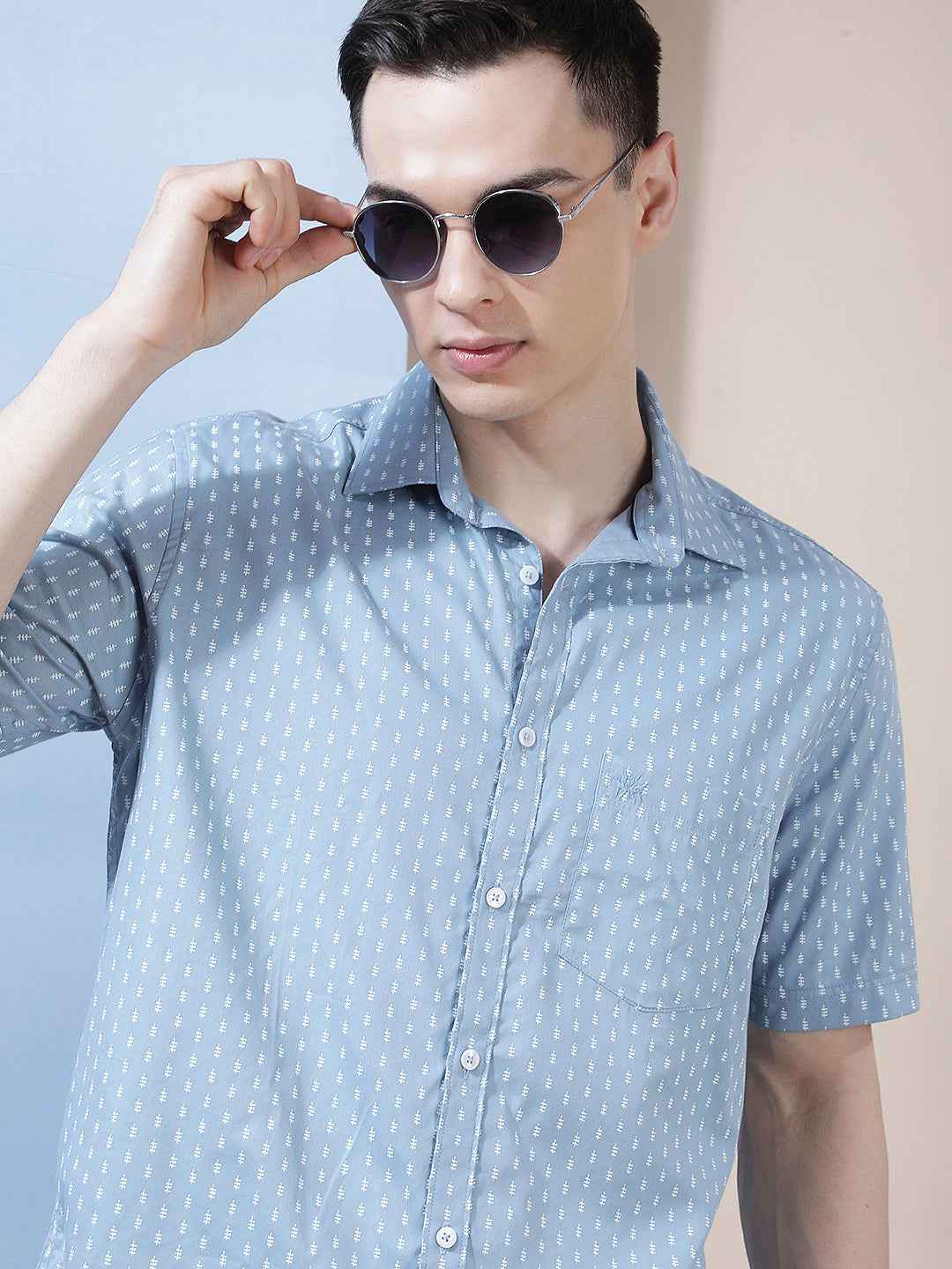 Sky Blue Micro Printed Shirt