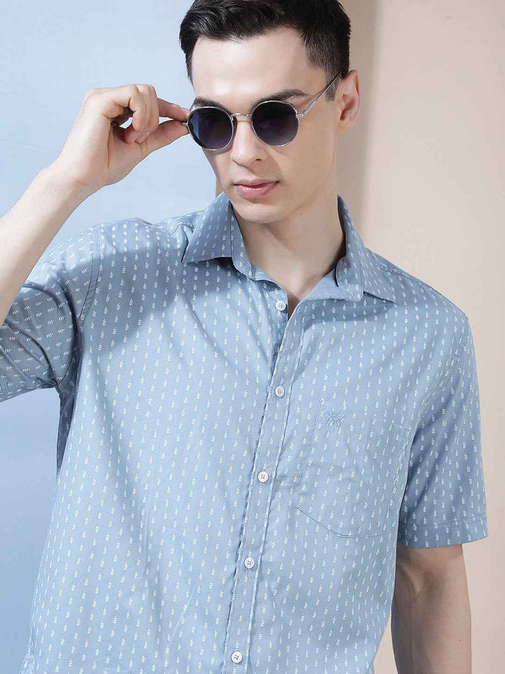 Sky Blue Micro Printed Shirt