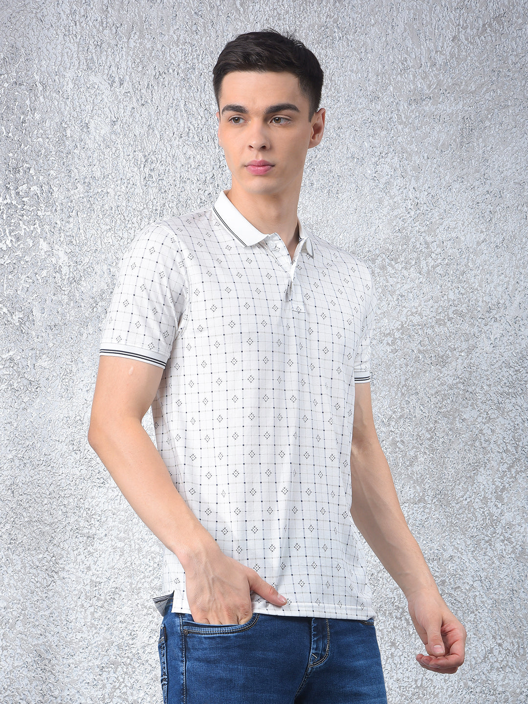 White Printed Polo Neck T-Shirt