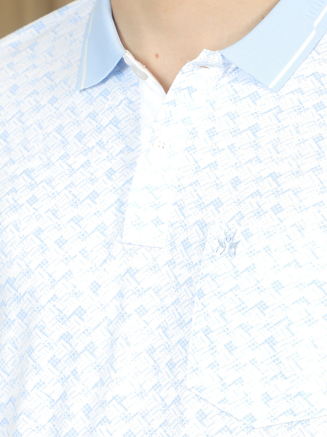 Blue Printed Polo Neck T-Shirt