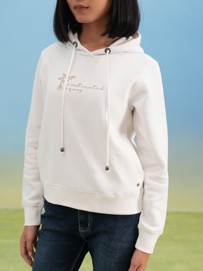 White Graphic Print Hooded Neck Sweatshirt