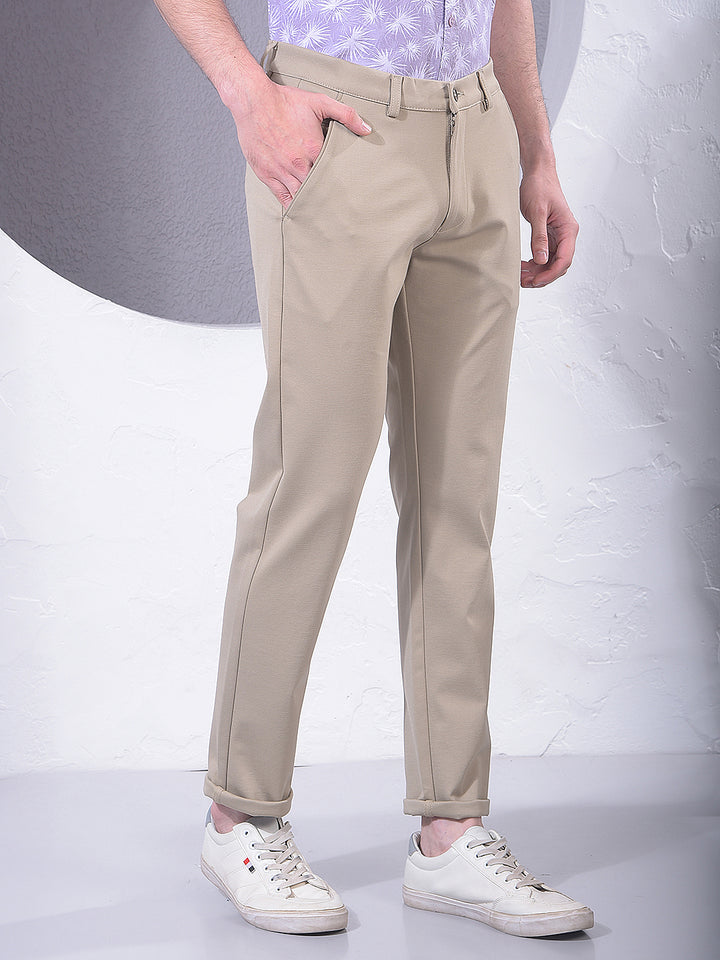 Beige Printed Knitted Trousers