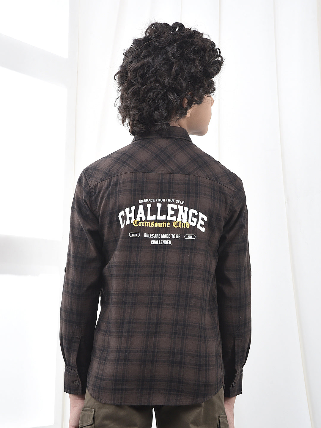 Brown Checked 100% Cotton Shirt