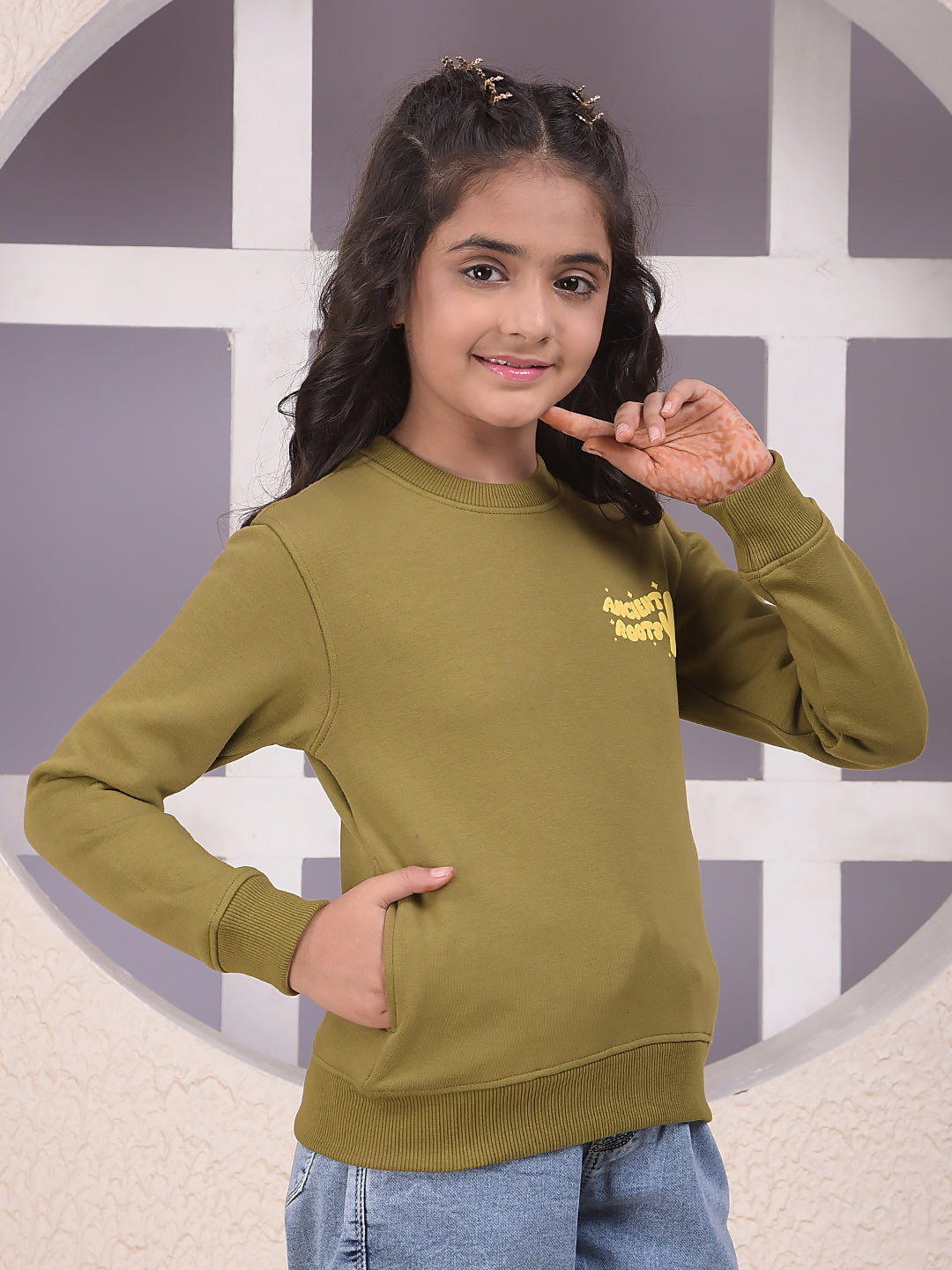 Pastel Pop Relaxed Olive Sweatshirt