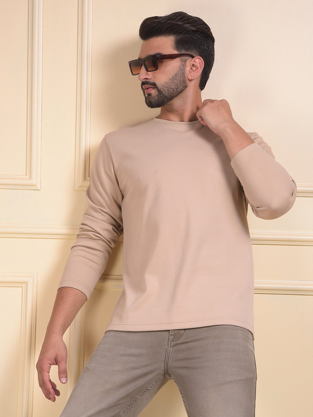 Beige Crew Neck Sweatshirt
