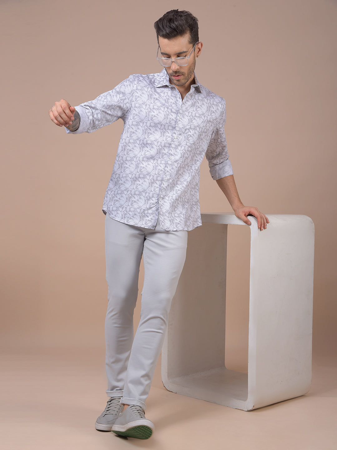 Grey Floral Print Shirt