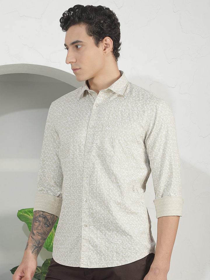 Pale Green Abstract Print Corduroy Shirt