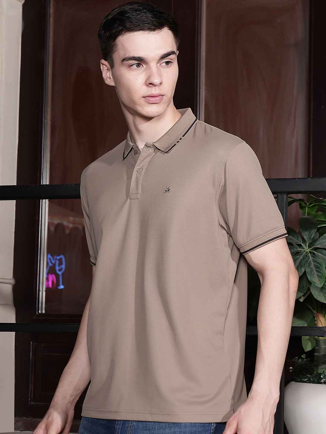 Beige Polo Neck T-Shirt