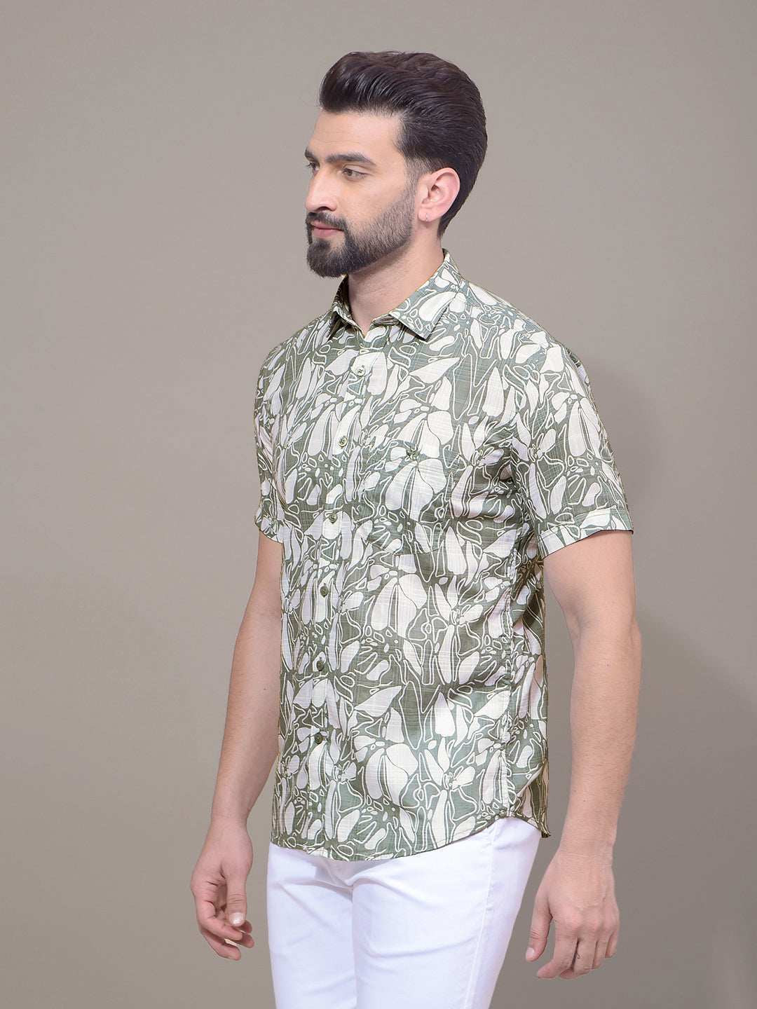 Green Floral Print 100% Cotton Shirt-Men Shirts-Crimsoune Club