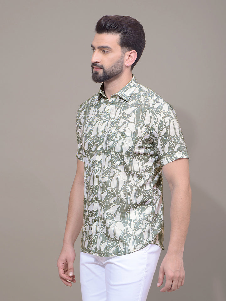 Green Floral Print 100% Cotton Shirt-Men Shirts-Crimsoune Club