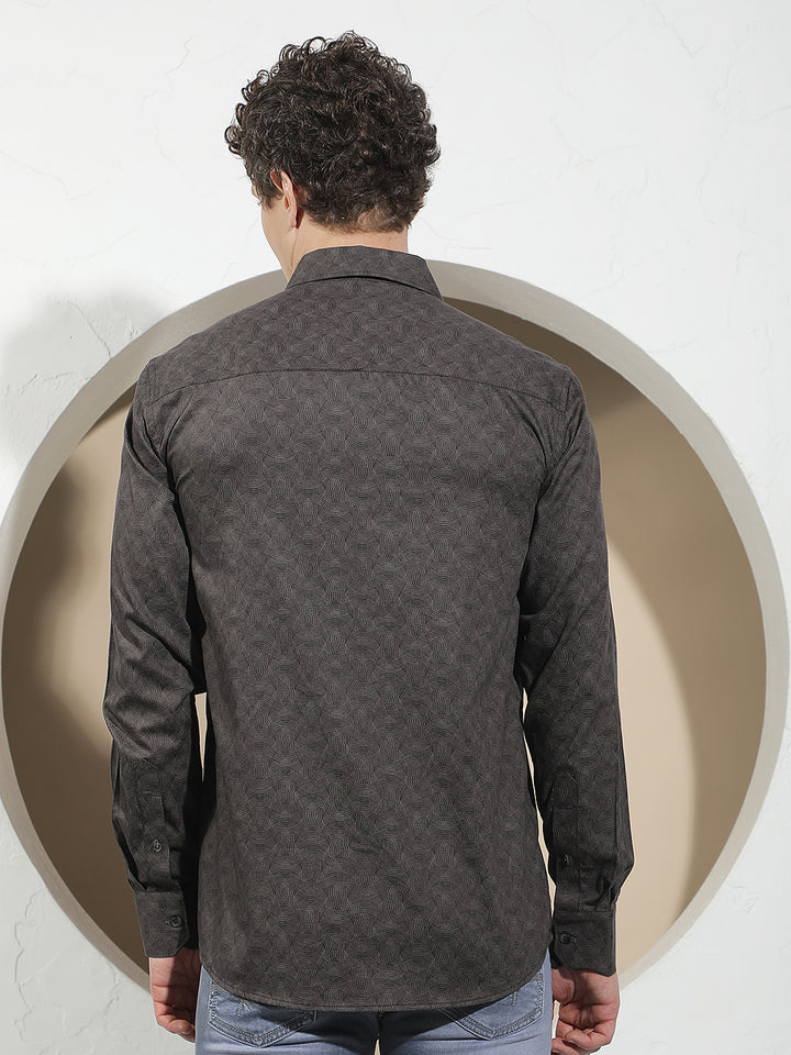 Smart Brown Printed Shirt