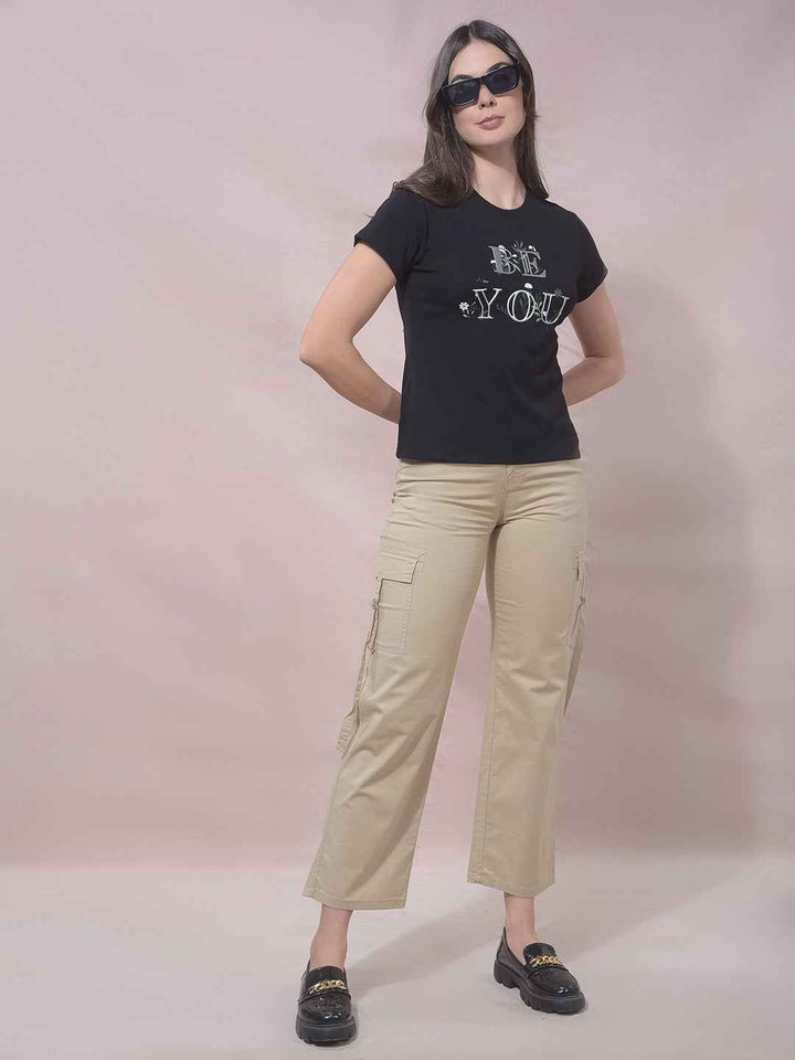 Black Typographic Print Modal T-Shirt