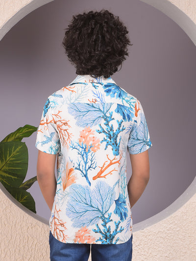Peach Printed Resort-Collar Shirt