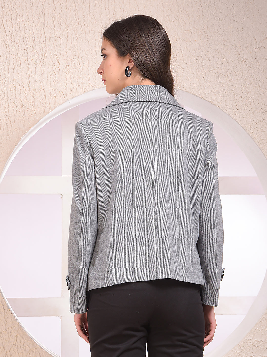 Grey Notched Lapel Double-Breasted Coat