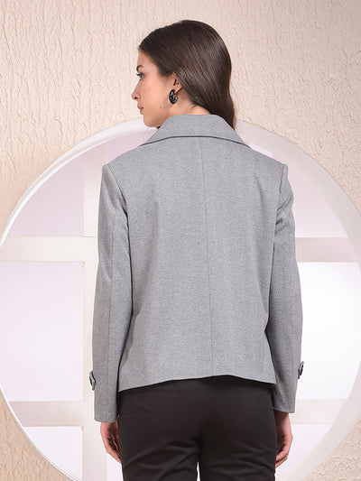 Grey Notched Lapel Double-Breasted Coat