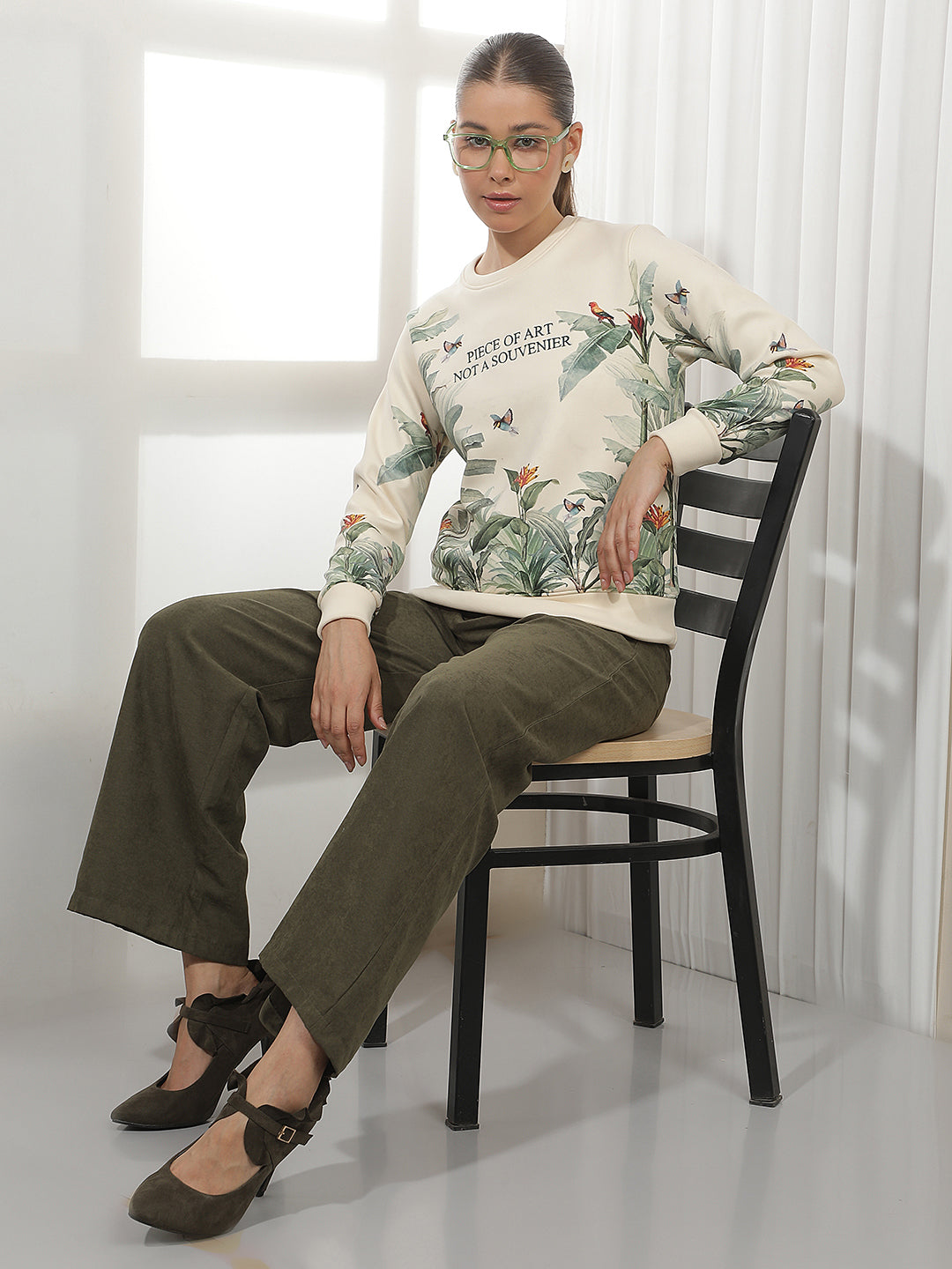 Olive Wide Leg Casual Trousers