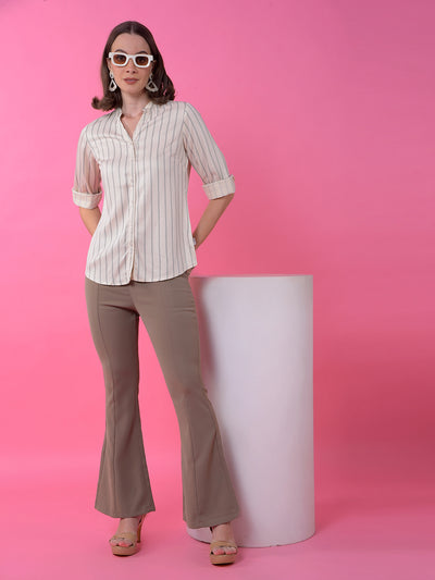 Off White Vertical Stripes V-Neck Shirt