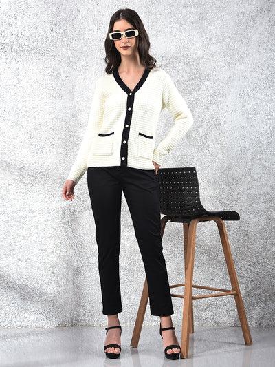 Off White V-Neck Jacquard Sweater