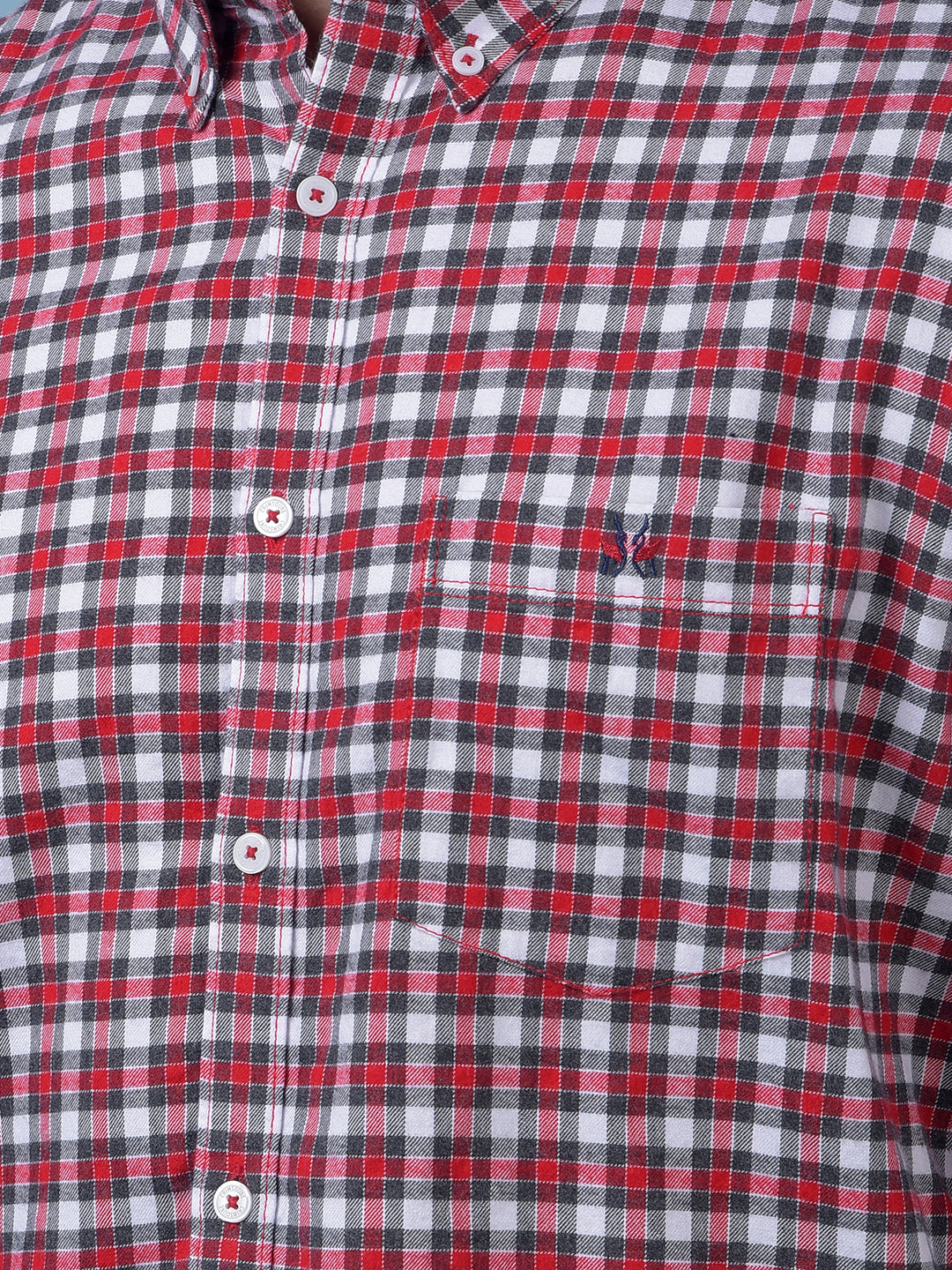 Red Checked Button-Down Collar 100% Cotton Shirt