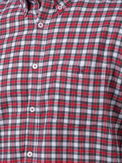 Red Checked Button-Down Collar 100% Cotton Shirt