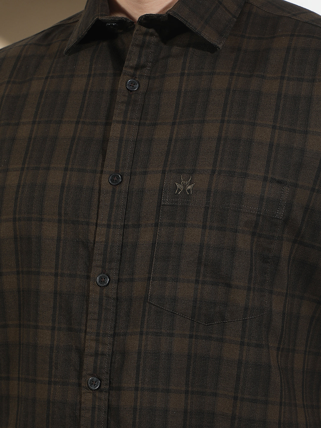 Brown Checked 100% Cotton Shirt
