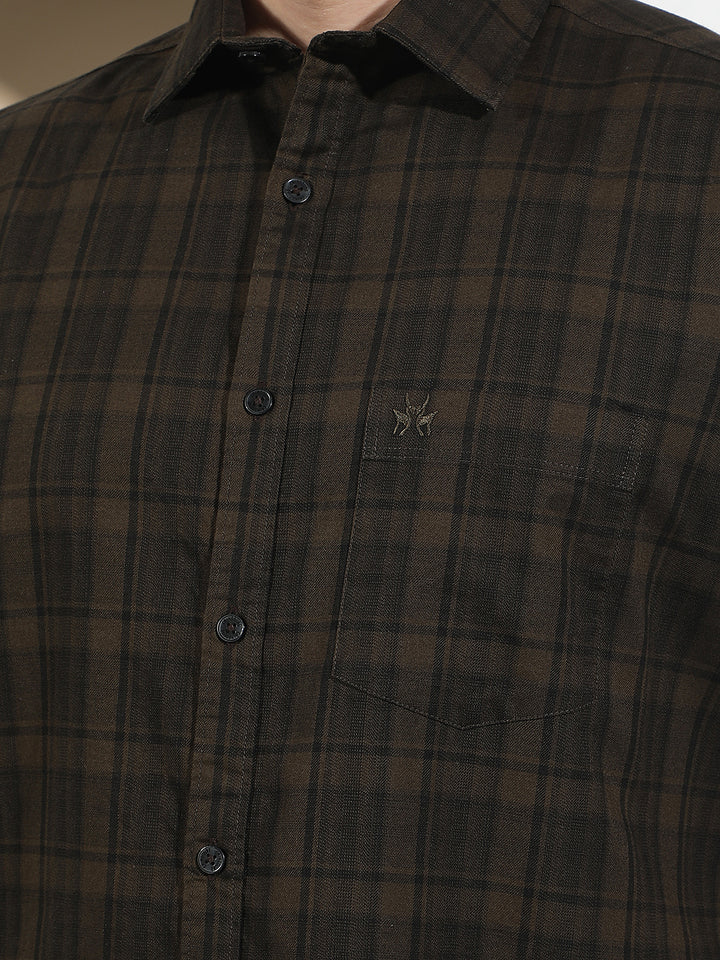Brown Checked 100% Cotton Shirt