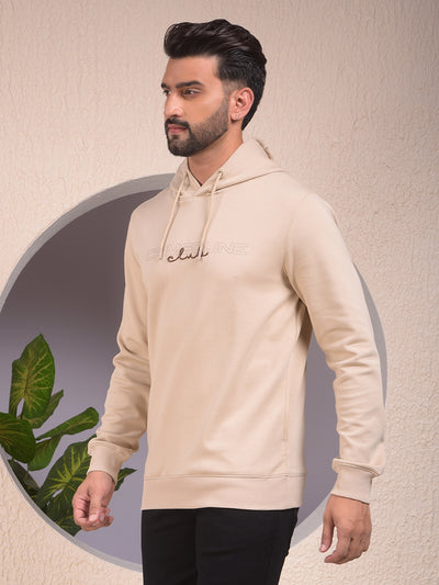 Beige Embroidered Hooded Neck Sweatshirt