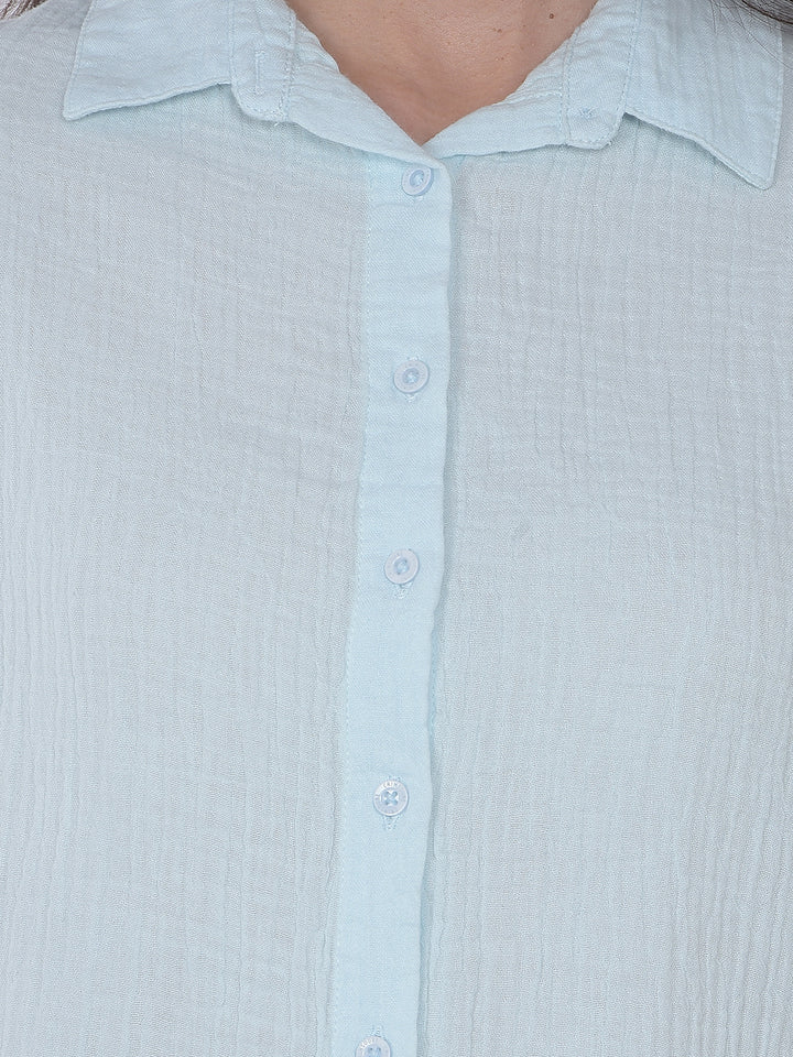 Blue Textured 100% Cotton Shirt