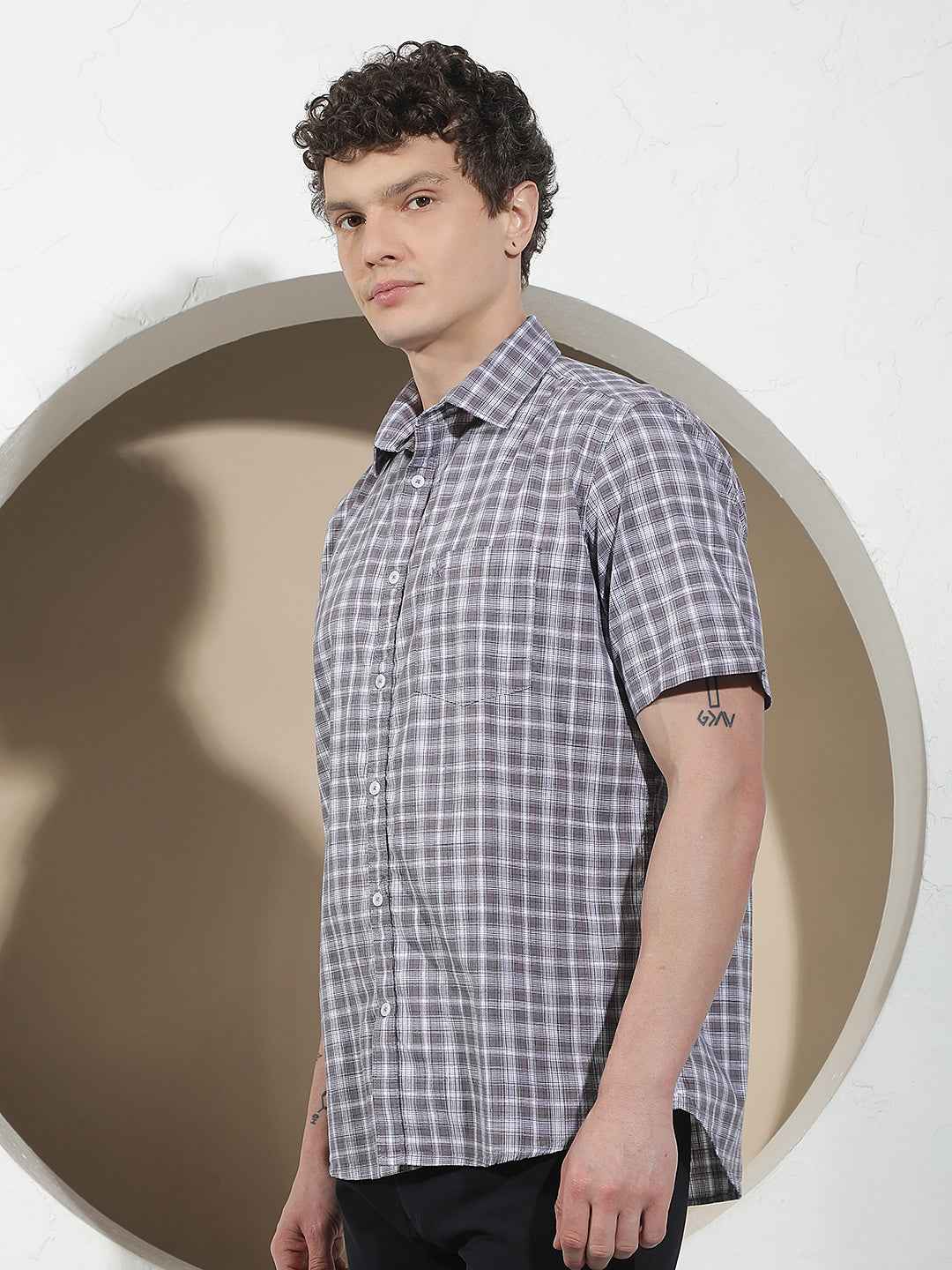 Purple Checked 100% Cotton Shirt