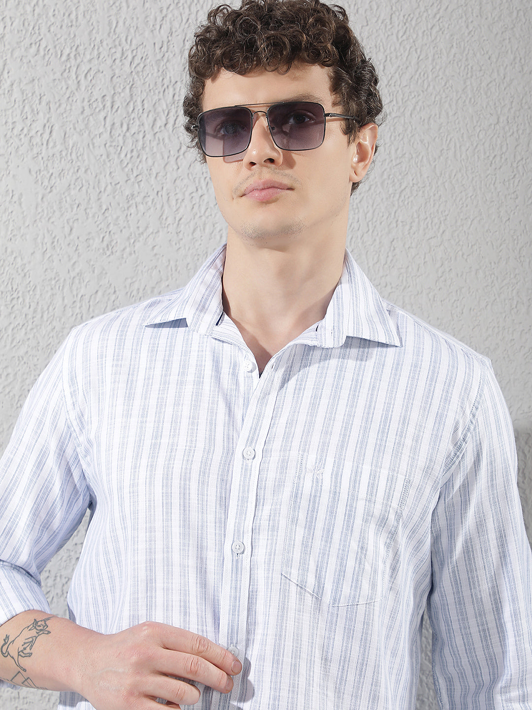 White 100% Cotton Verical Stripes Shirt