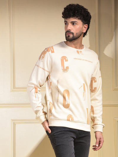 Beige Typographic Print Sweatshirt