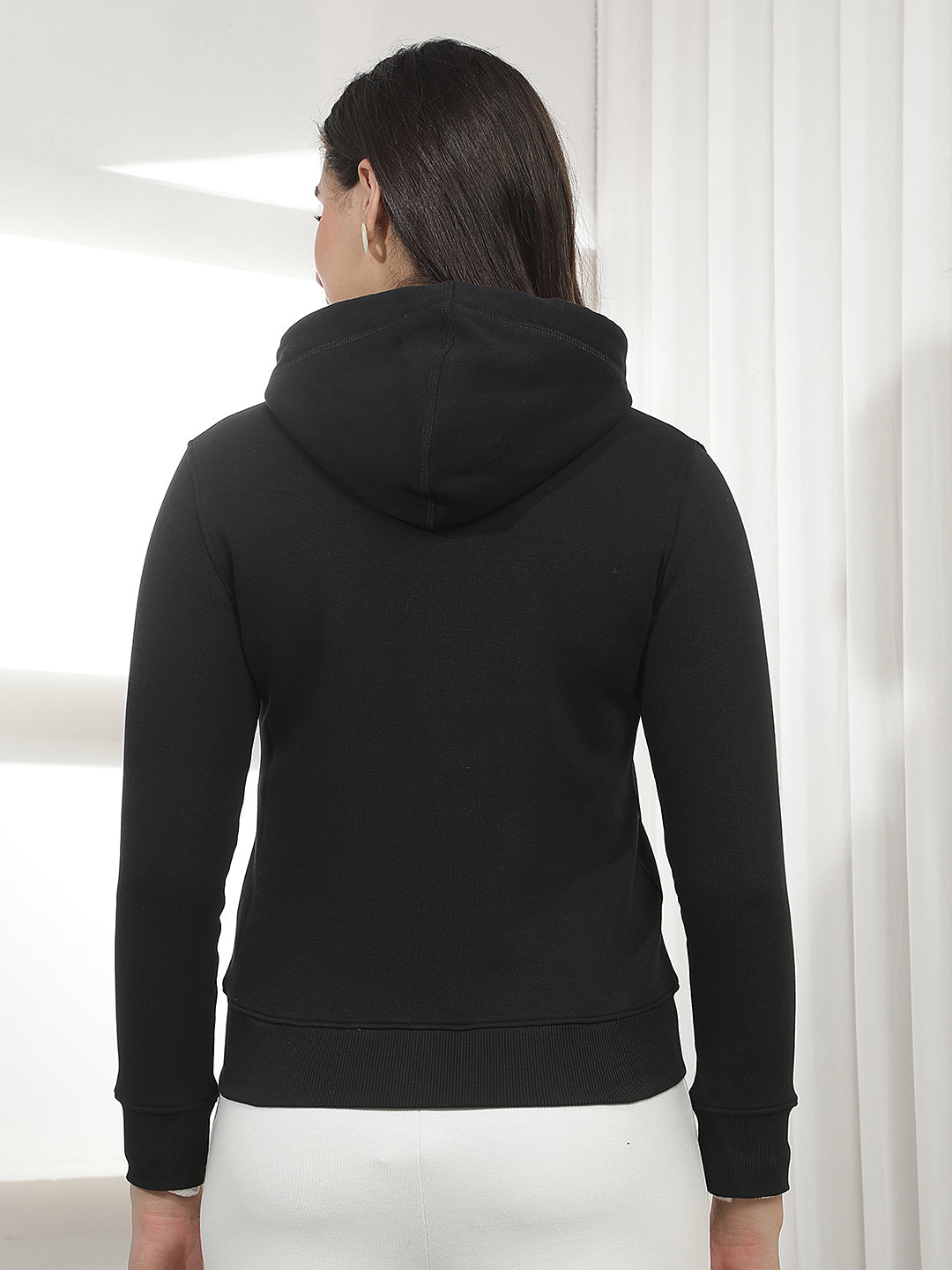 Black Hooded Front-Open Sweatshirt