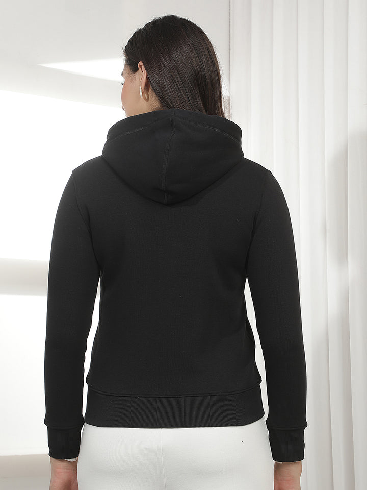 Black Hooded Front-Open Sweatshirt