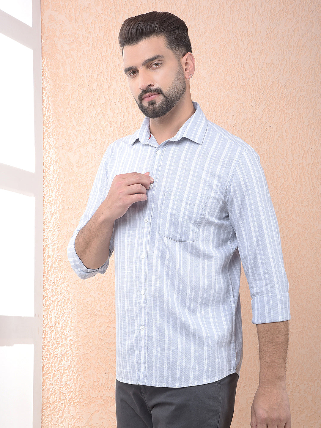 Grey Vertical Stripes 100% Cotton Shirt