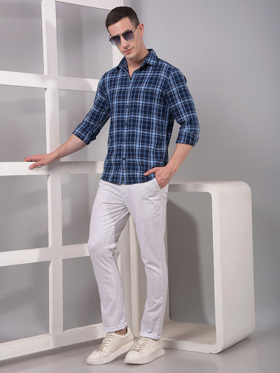 Blue Checked 100% Cotton Shirt-Men Shirts-Crimsoune Club