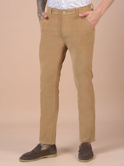 Khaki Printed Corduroy Trousers