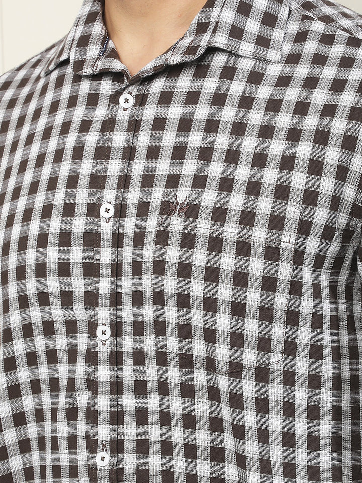 Brown Checked 100% Cotton Shirt