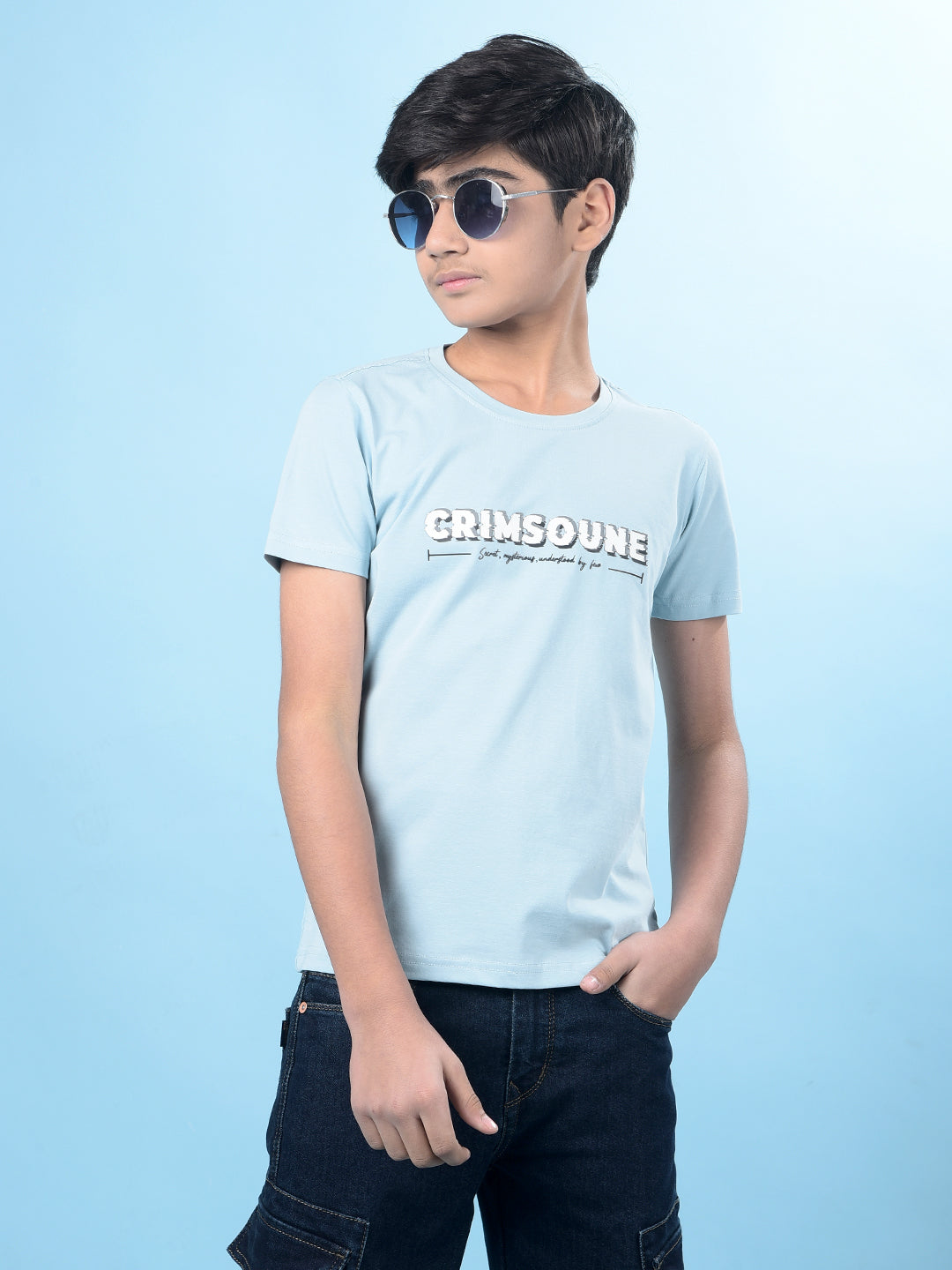 Blue Typographic Print T-Shirt