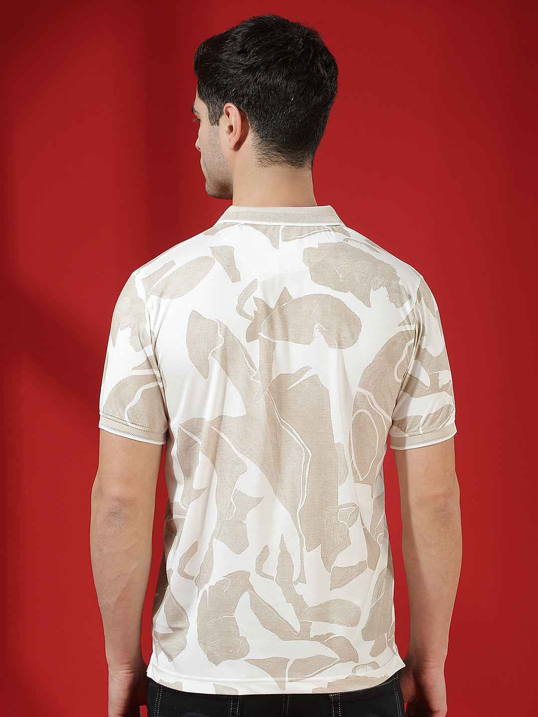 Beige Camouflage Print Polo T-Shirt