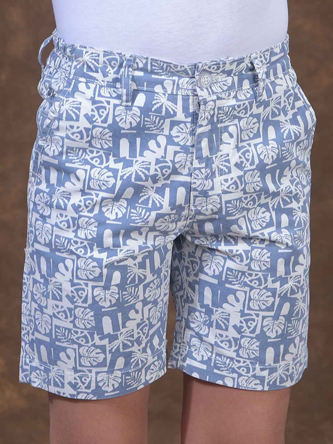 Blue Printed 100% Cotton Shorts