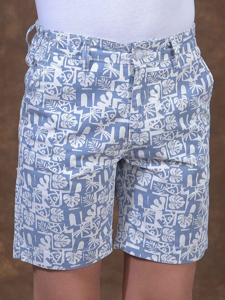 Blue Printed 100% Cotton Shorts