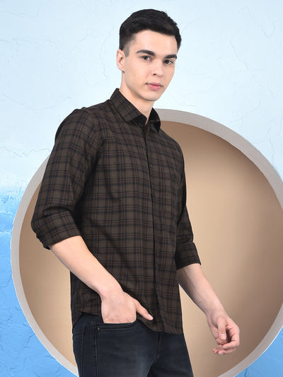 Brown Checked 100% Cotton Shirt