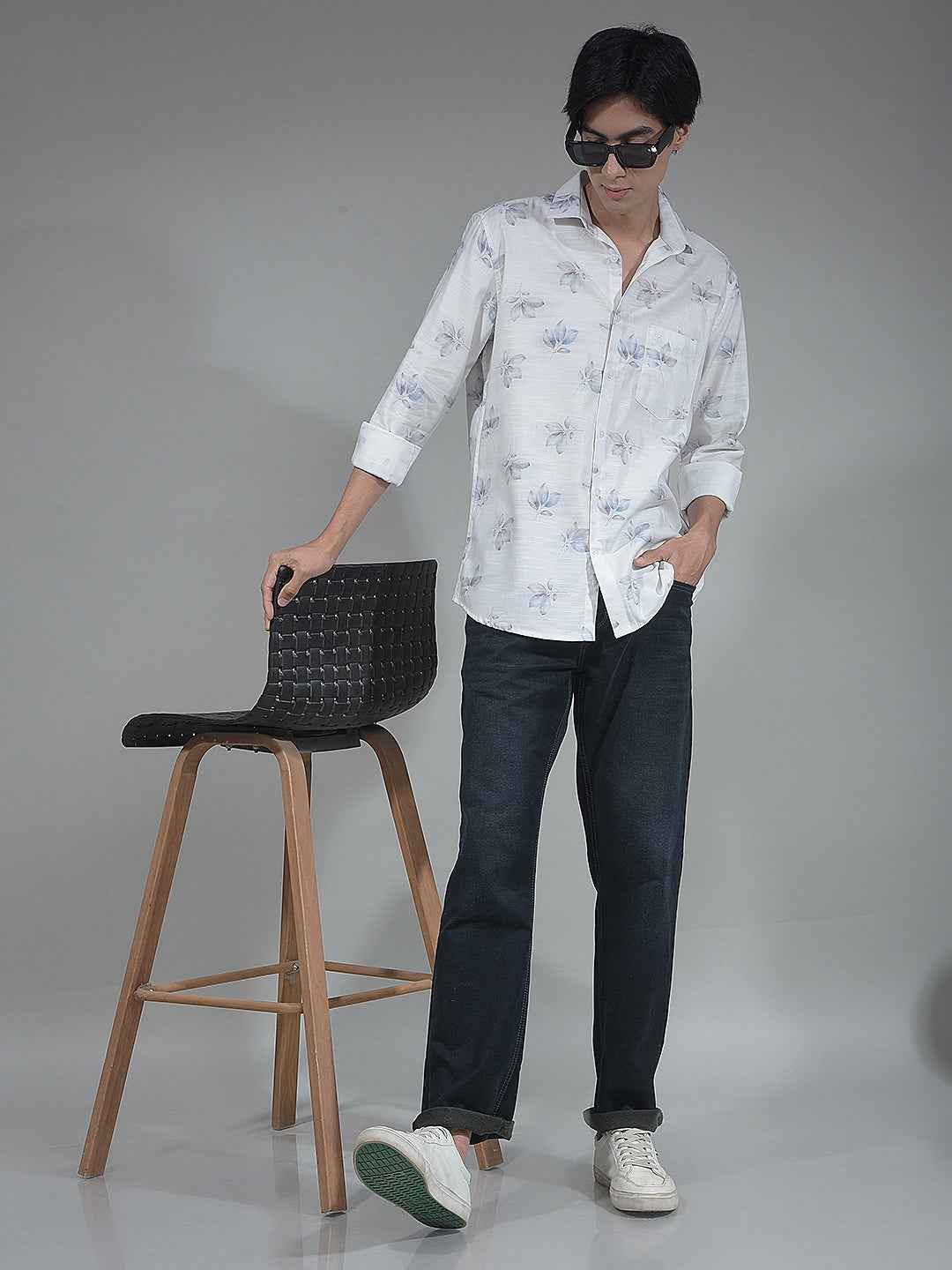 White Floral Print Shirt