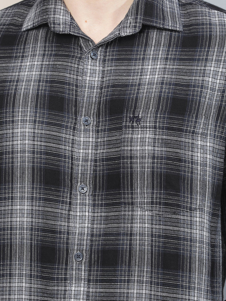 Navy Blue Checked Shirt