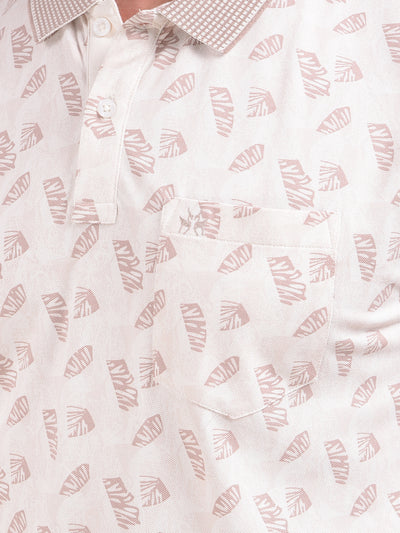Beige Printed Polo Neck T-Shirt