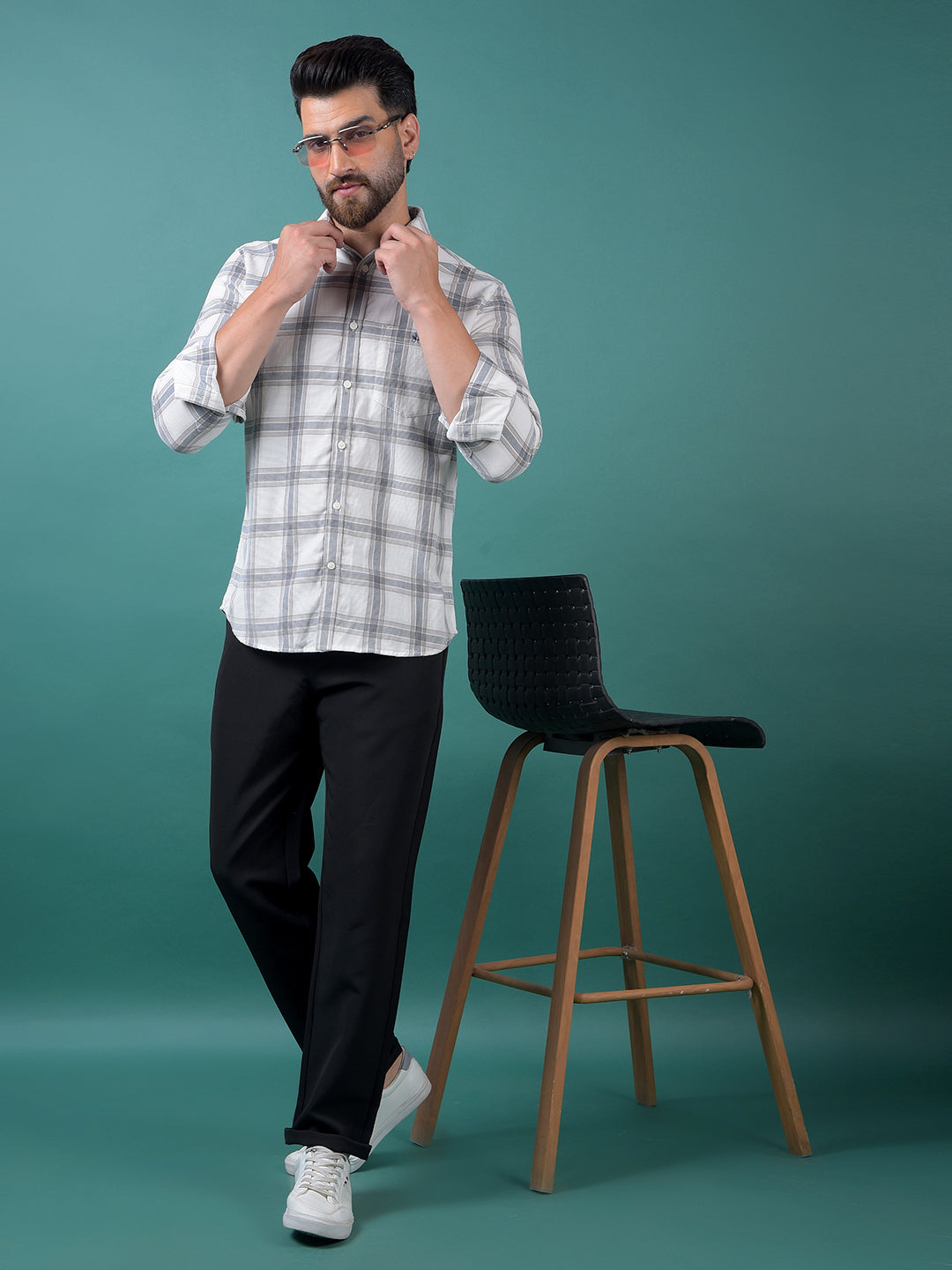 White Checked 100% Cotton Shirt