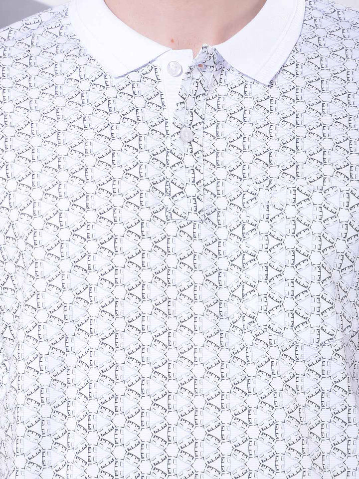 White Printed Polo Neck T-Shirt